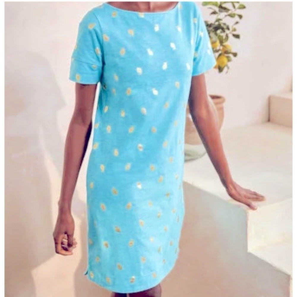 Boden Darcey Dress Sky Blue Foiled Citrus‎ Print Size 10 Cotton NWOT